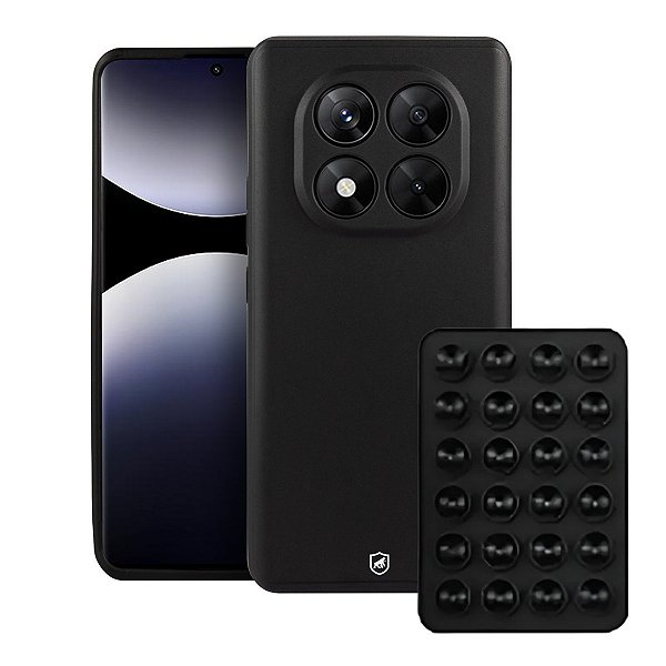 Kit Capa Silicon Veloz para  Xiaomi Redmi Note 14 Pro 5G +  Ventosa - Preta - Gshield