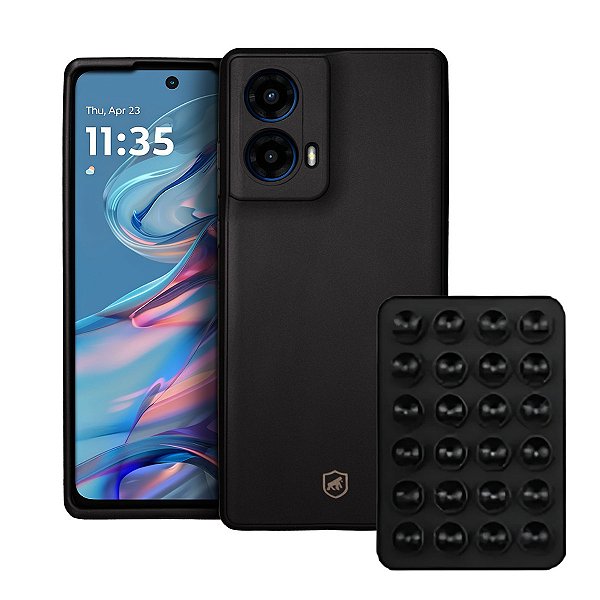 Kit Capa Silicon Veloz para  Motorola Moto G45 +  Ventosa - Preta - Gshield