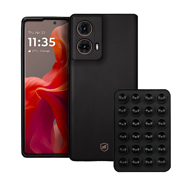 Kit Capa Silicon Veloz para  Motorola Moto G85 5G +  Ventosa - Preta - Gshield
