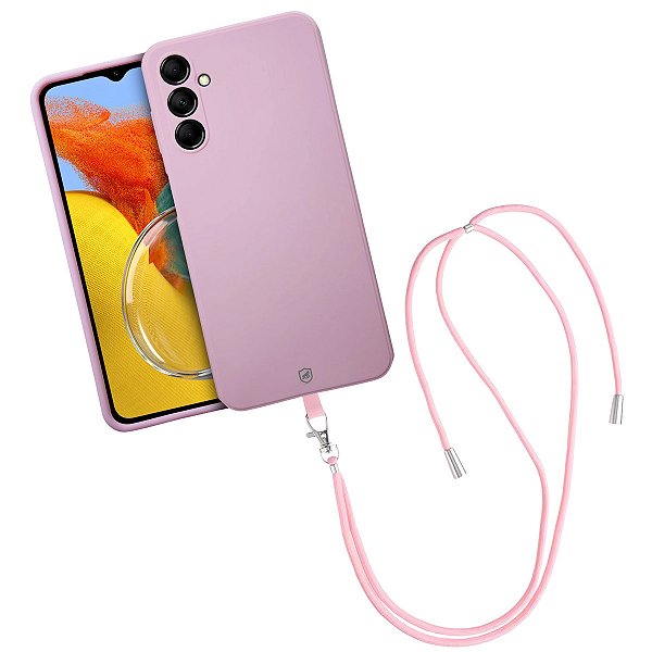 Kit Capa Silicon Veloz para  Samsung Galaxy M14 +  Cordão Phone Strap Flex - Rosa - Gshield