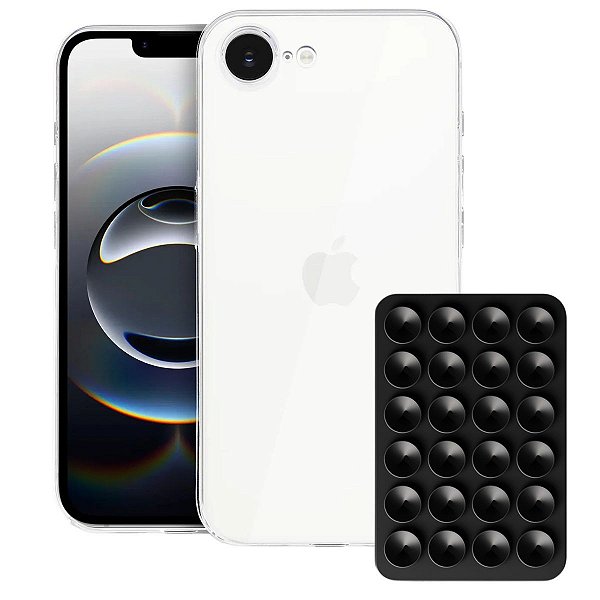 Kit Capa Crystal Slim para Iphone 16E +  Ventosa - Preta - Gshield