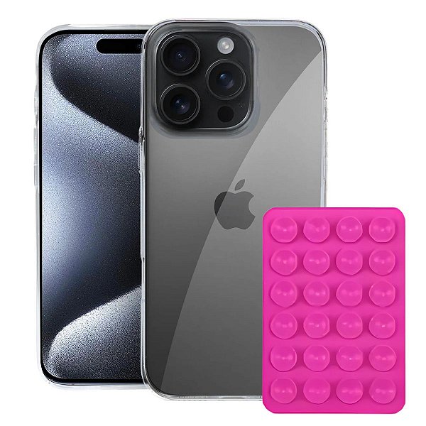 Kit Capa Crystal Slim para Iphone 15 Pro Max +  Ventosa - ROSA - Gshield
