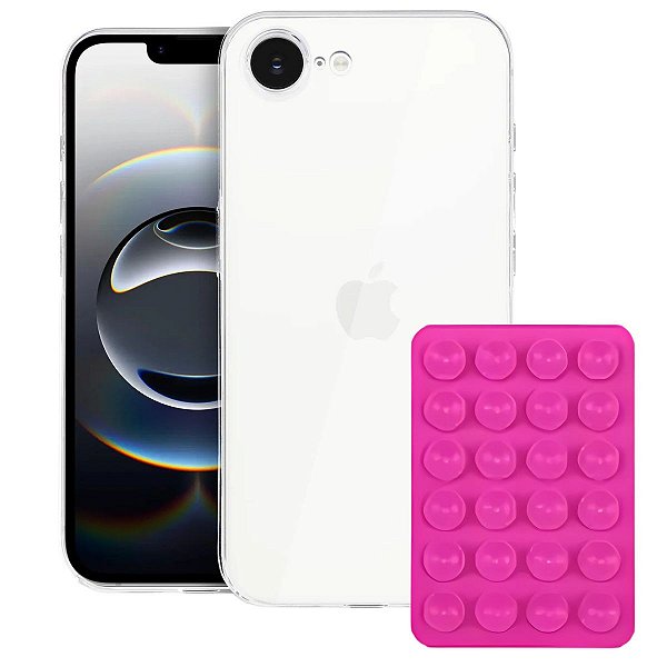 Kit Capa Crystal Slim para Iphone 16E +  Ventosa - ROSA - Gshield