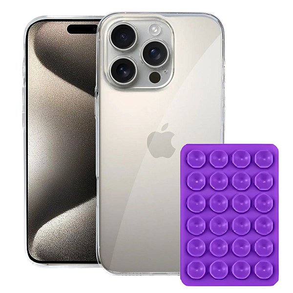 Kit Capa Crystal Slim para Iphone 15 Pro +  Ventosa - Lilás - Gshield