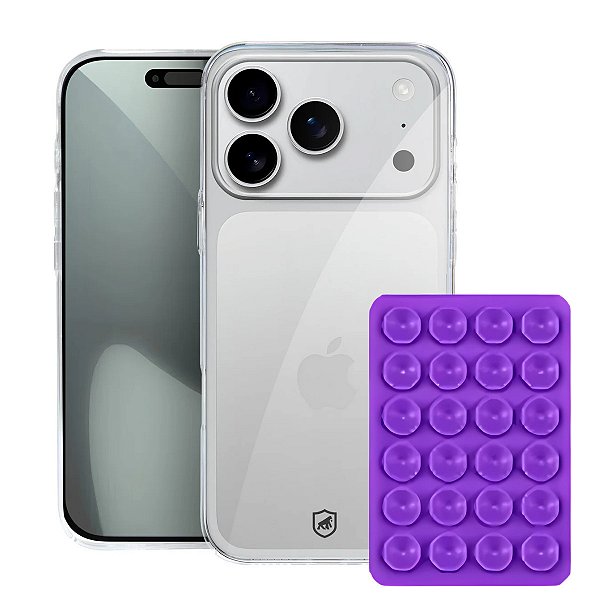 Kit Capa Crystal Slim para iPhone 17 Pro +  Ventosa - Roxo - Gshield