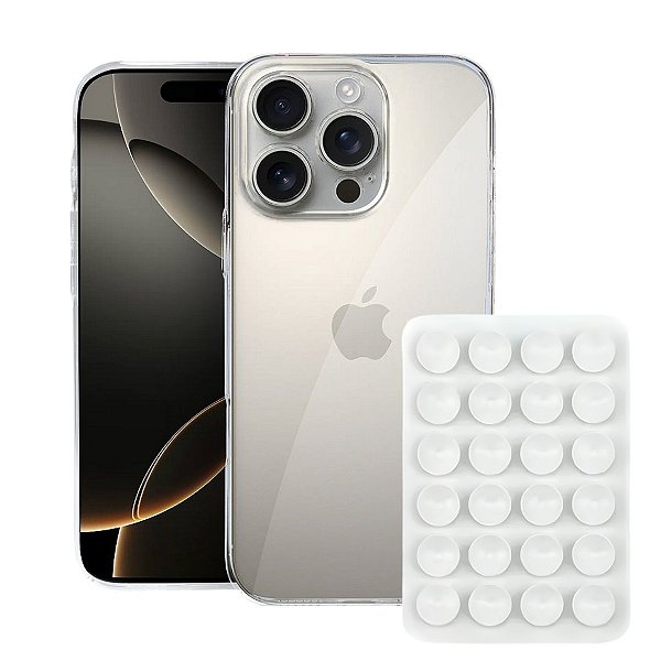 Kit Capa Crystal Slim para iPhone 16 Pro +  Ventosa - Branca - Gshield