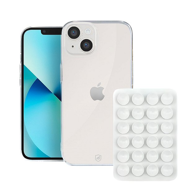 Kit Capa Crystal Slim para iPhone 13 +  Ventosa - Branca - Gshield