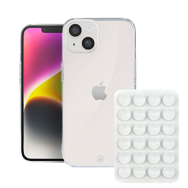 Kit Capa Crystal Slim para iPhone 14 +  Ventosa - Branca - Gshield