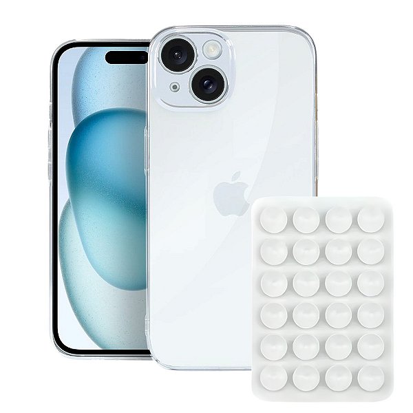Kit Capa Crystal Slim para iPhone 15 +  Ventosa - Branca - Gshield