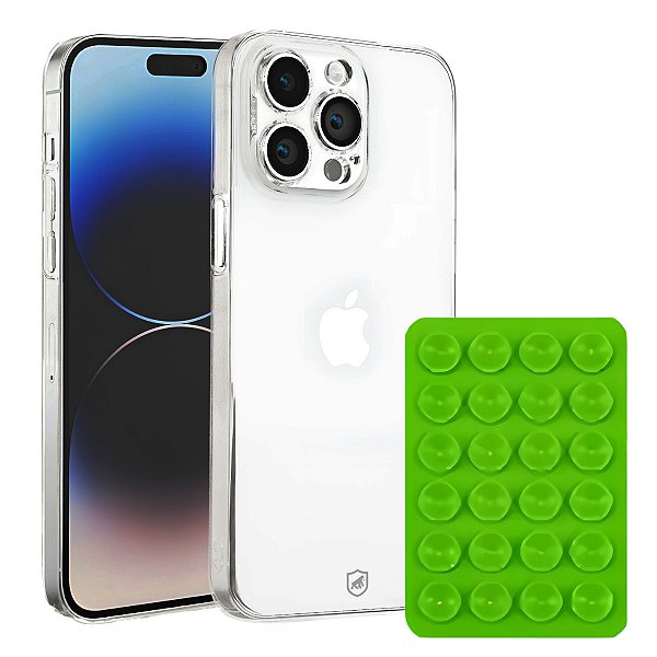 Kit Capa Crystal Slim para iPhone 14 Pro Max +  Ventosa - Verde - Gshield