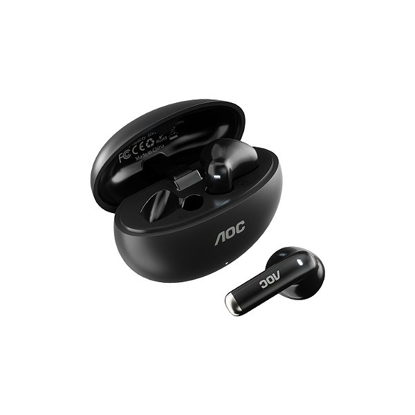 Fone de Ouvido Bluetooth 6.0 Earbuds TWS Sem Fio com Estojo Carregador, Microfone e Controle Touch - Preto - AOC