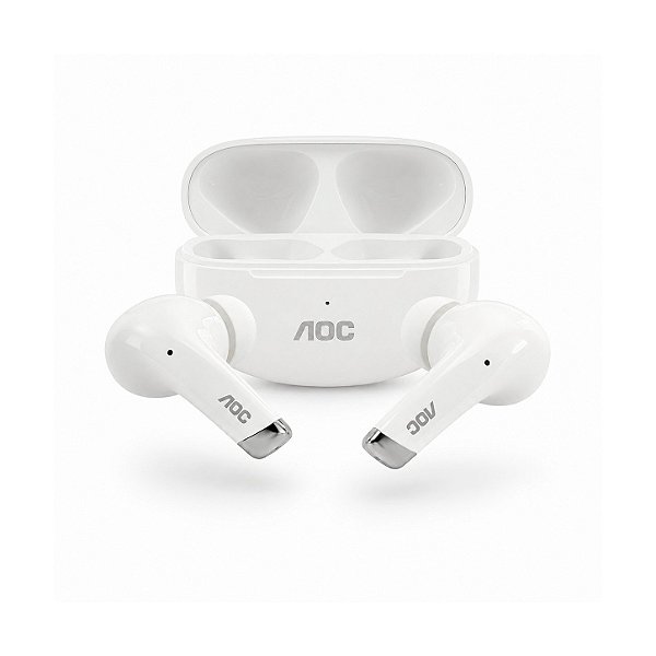 Fone de Ouvido Bluetooth Earbuds Pro V5.4 com Estojo de Recarga, Baixa Latência e Tradução por IA- Branco - AOC