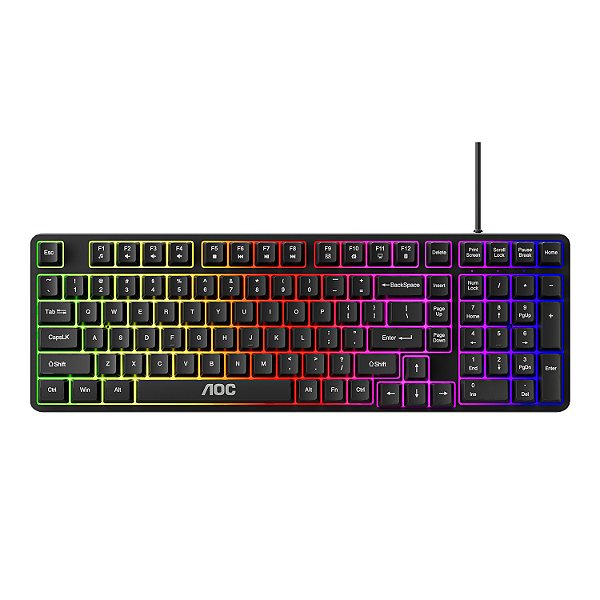 Teclado Gamer RGB com Fio – Anti-Ghosting 26 Teclas, LED Rainbow, Teclas Silenciosas e Alta Performance - AOC