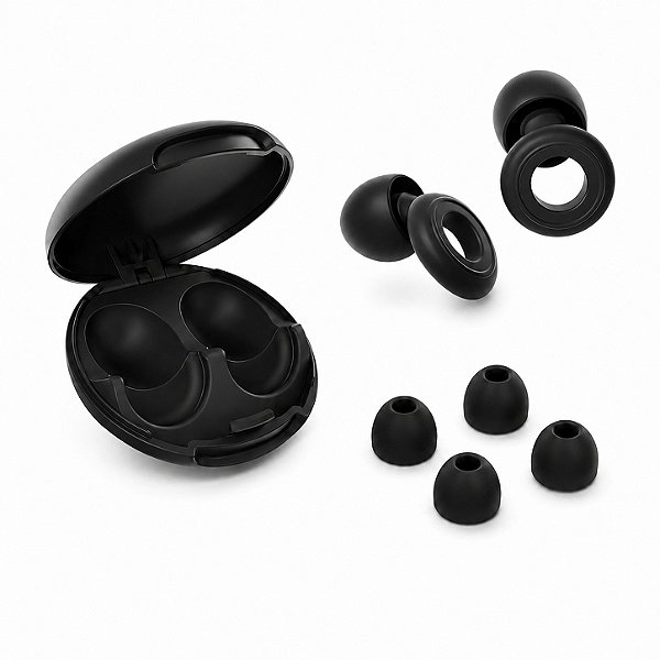 Tampão de Ouvido para Proteção Auricular Reutilizável em Silicone com 3 Tamanhos de Ponteiras -Preto - Earplugs Shieeld Spirit - Gshield