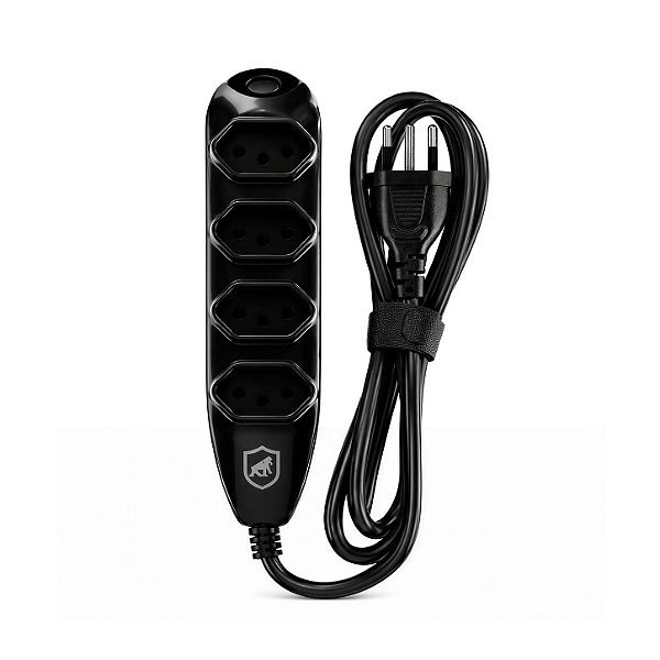 Extensão Elétrica 4 Tomadas Tripolar Bivolt 10A com Cabo 1,5m + Fita Organizadora, Certificação INMETRO e 3 Anos de Garantia - Dual Shock - Gshield