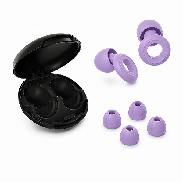 Tampão de Ouvido para Proteção Auricular Reutilizável em Silicone com 3 Tamanhos de Ponteiras - Lilás - Earplugs Shieeld Spirit - Gshield