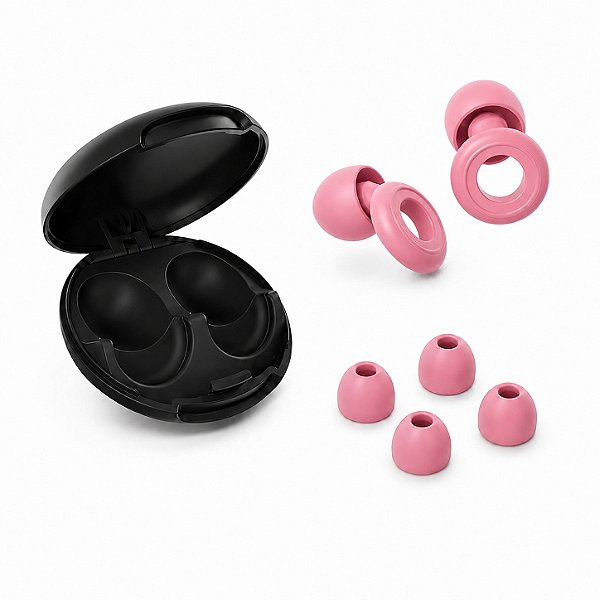 Tampão de Ouvido para Proteção Auricular Reutilizável em Silicone com 3 Tamanhos de Ponteiras - Rosa - Earplugs Shieeld Spirit - Gshield