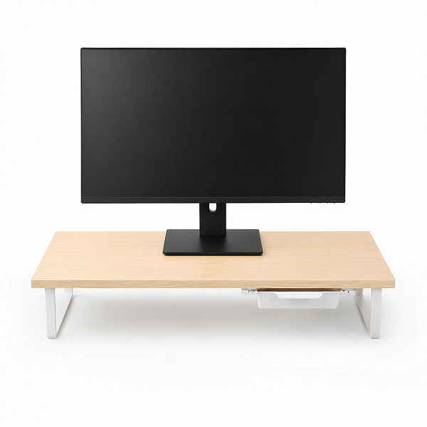 Suporte de Mesa Resistente Stand Desk Armor com Gaveta Integrada para Monitor até 32" Suporta 25kg - Madeira - Gshield