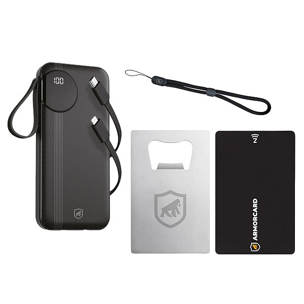 Kit Standard – Carregador Portátil 10.000mAh + Cartão NFC + Cordão Salva Celular + Abridor