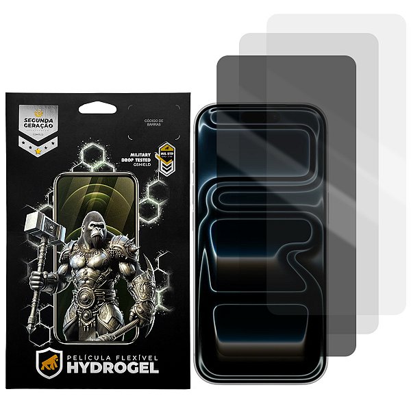Kit 3 Películas Hydrogel para iPhone 17 Pro - HD / Fosca / Privacidade - Gshield