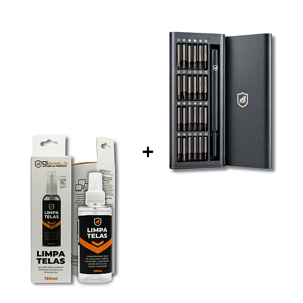 Kit Conjunto Estojo Magnético 24 Peças Armor + Spray Limpa Telas 150ml Grip Clean - Gshield