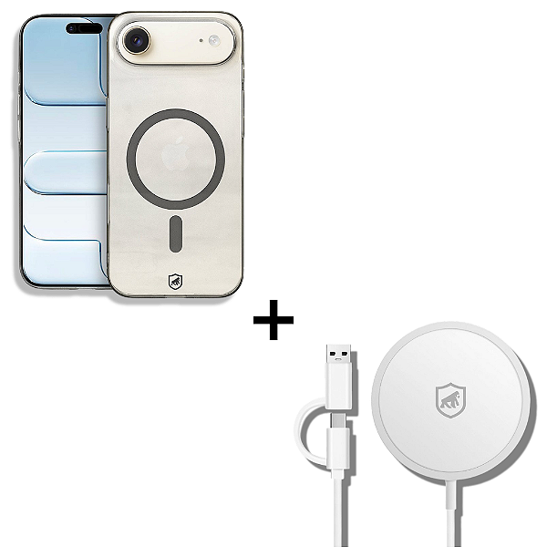 Kit Capa Crystal Slim Titanium para iPhone Air + Carregador Wireless MagSafe - Gshield