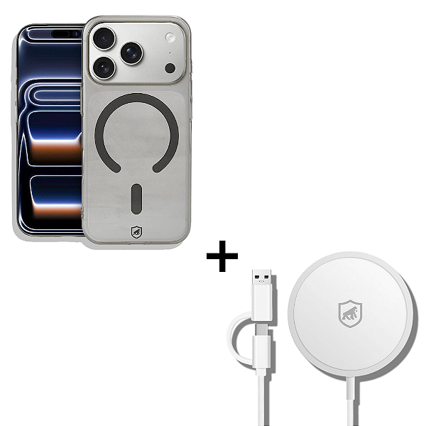 Kit Capa Crystal Slim Titanium para iPhone 17 Pro + Carregador Wireless MagSafe - Gshield