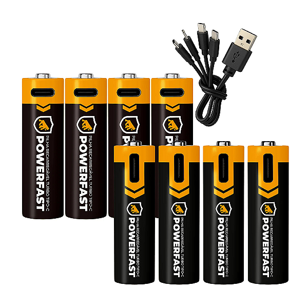 Promoção 8/8 da Gshield: Pilha Recarregável 4 Unidades - AA / AAA Turbo PowerFast - Alta Capacidade, Até 1200 Recargas - Gshield