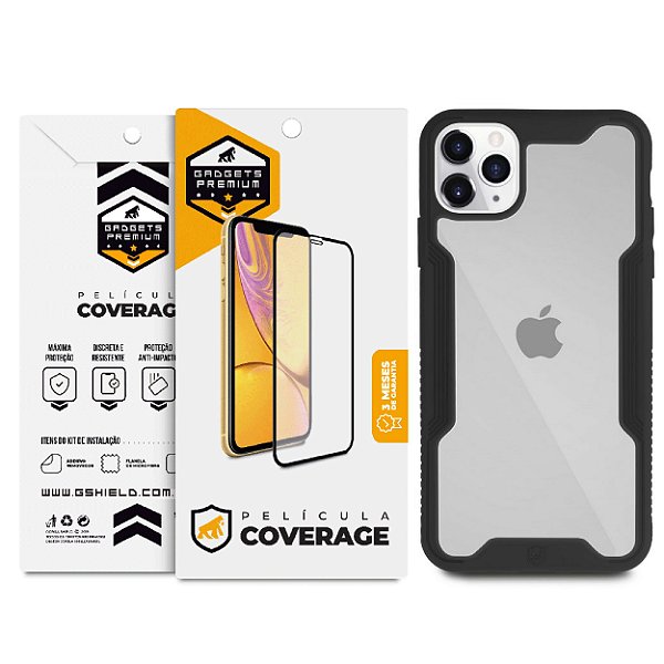 Kit para iPhone 11 Pro Max - Capa Dual Shock e Película Coverage 5D Pro Preta - Gshield