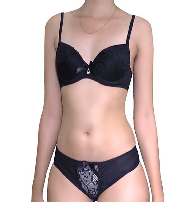 Conjunto Lingerie de Microfibra e Renda Guipir Doce Amor