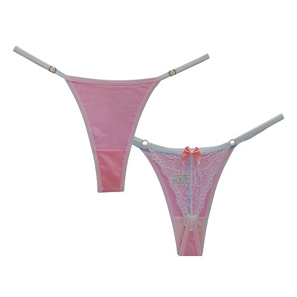 Calcinha String Fio Dental de Algodão e Renda