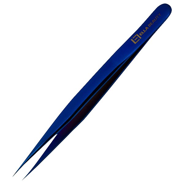 Pinça Ella Beauty Extensão Cílios Ponta Reta Blue