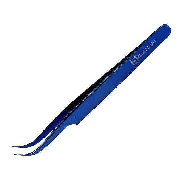 Pinça Ella Beauty para Alongamento Cílios Ponta Curva Blue