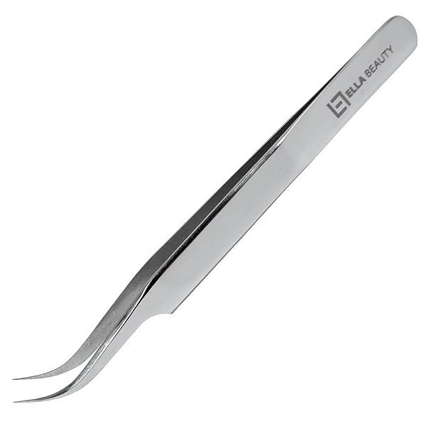 Pinça Ella Beauty para Alongamento Cílios Ponta Curva Prata