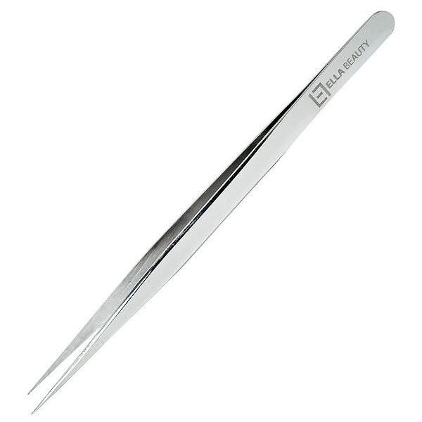 Pinça Ella Beauty para Alongamento Cílios Slim Reta Silver
