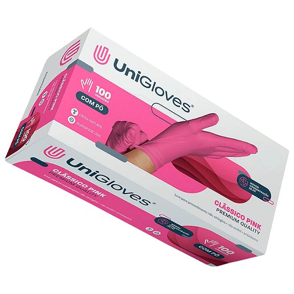 Luva Unigloves Látex Com Pó Clássico Premium Quality Pink