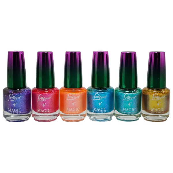 Kit 6 Esmalte Love Yes Efeito Unha Mágica Brilho Cintilante 15ml