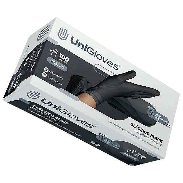 Luva Unigloves Látex com Pó Clássico Premium Quality Black