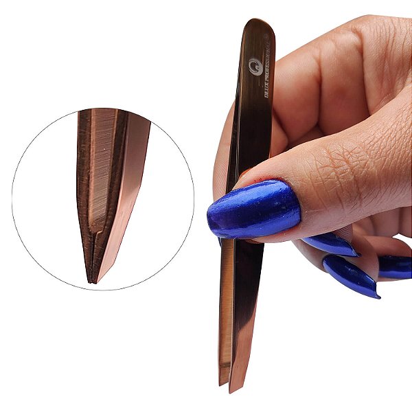 Pinça Dlux para Sobrancelhas Ponta Chanfrada Rose Gold
