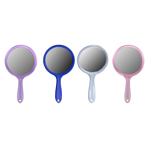 Espelho de Mão Dupla Face com Aumento 2x Cabo Acrílico 13cm