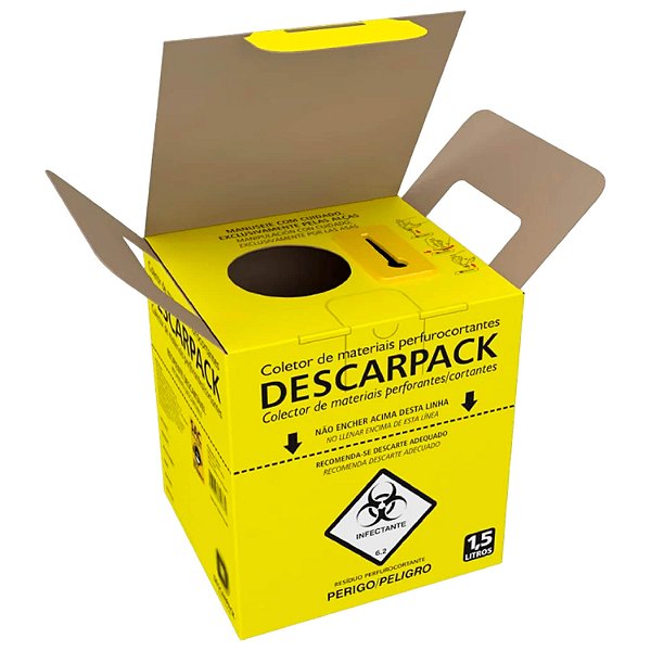 Caixa Coletora Descarpack Descarte de Materiais Perfurocortantes 1,5L