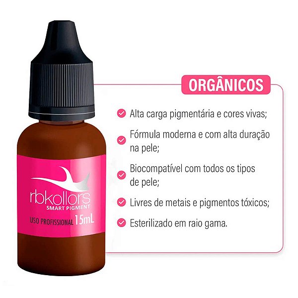 Pigmento Orgânico RB Kollors Universal para Micropigmentação Castanho Médio 15ml