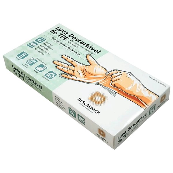 Luva Viniflex TPE Descarpack sem Pó Descartável Transparente 100un