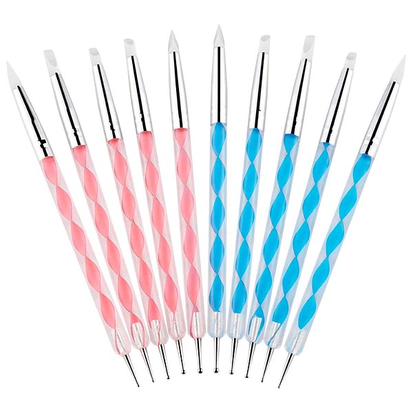 Pincel Nail Decoração Unha Modelador de Silicone com Boleador Kit 5un