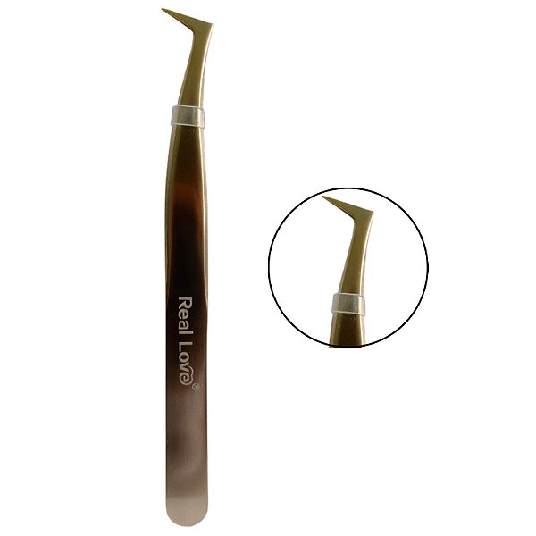 Pinça Real Love Profissional Extensão de Cílios Fio a Fio e Volume Dourado