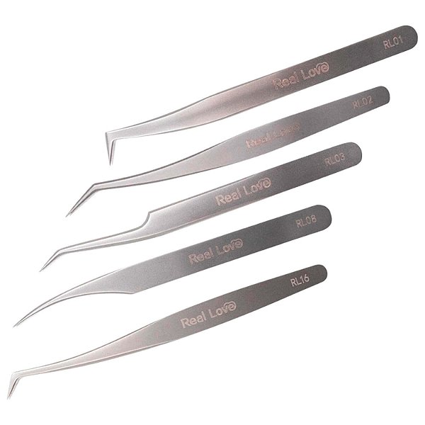 Pinça Real Love Profissional Extensão de Cílios Aço Inox Prata