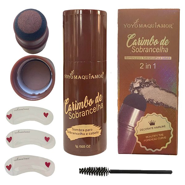 Sombra para Sobrancelhas e Cabelos Yoyo Maquiamor Carimbo com Molde 1g