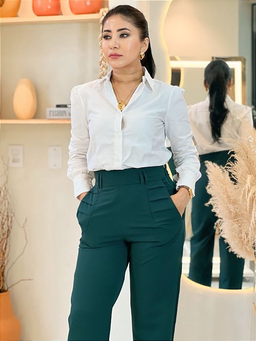 Camisa Algodão Branca Manga Longa Cem Por Cento Algodão Fio Egípcio com Gola Nervuras nos Punhos e Pala nas Costas