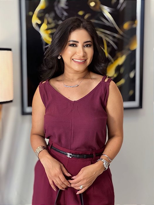 Blusa Viscocrepe Vinho Escuro Cavada Com Alças Tranças Manuais