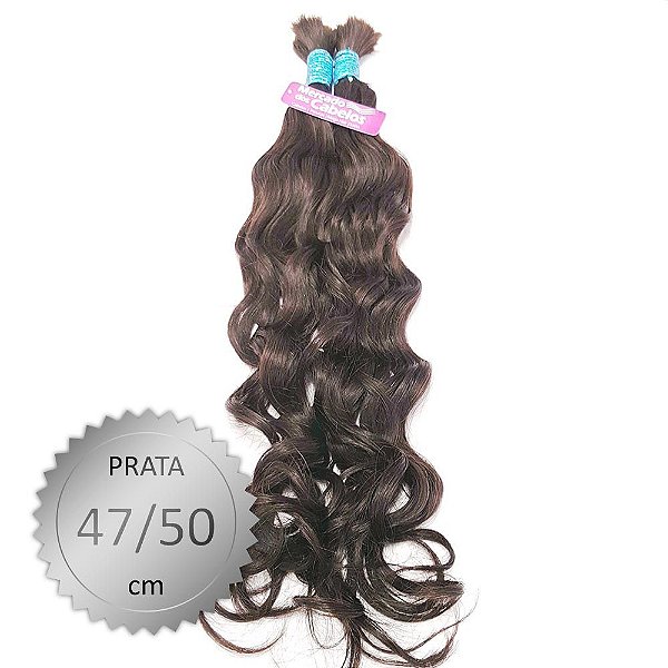 Cabelo Humano Ondulado, castanho médio, virgem e pontas cheias. Com 50 Gramas. 47/50cm. Série Prata.